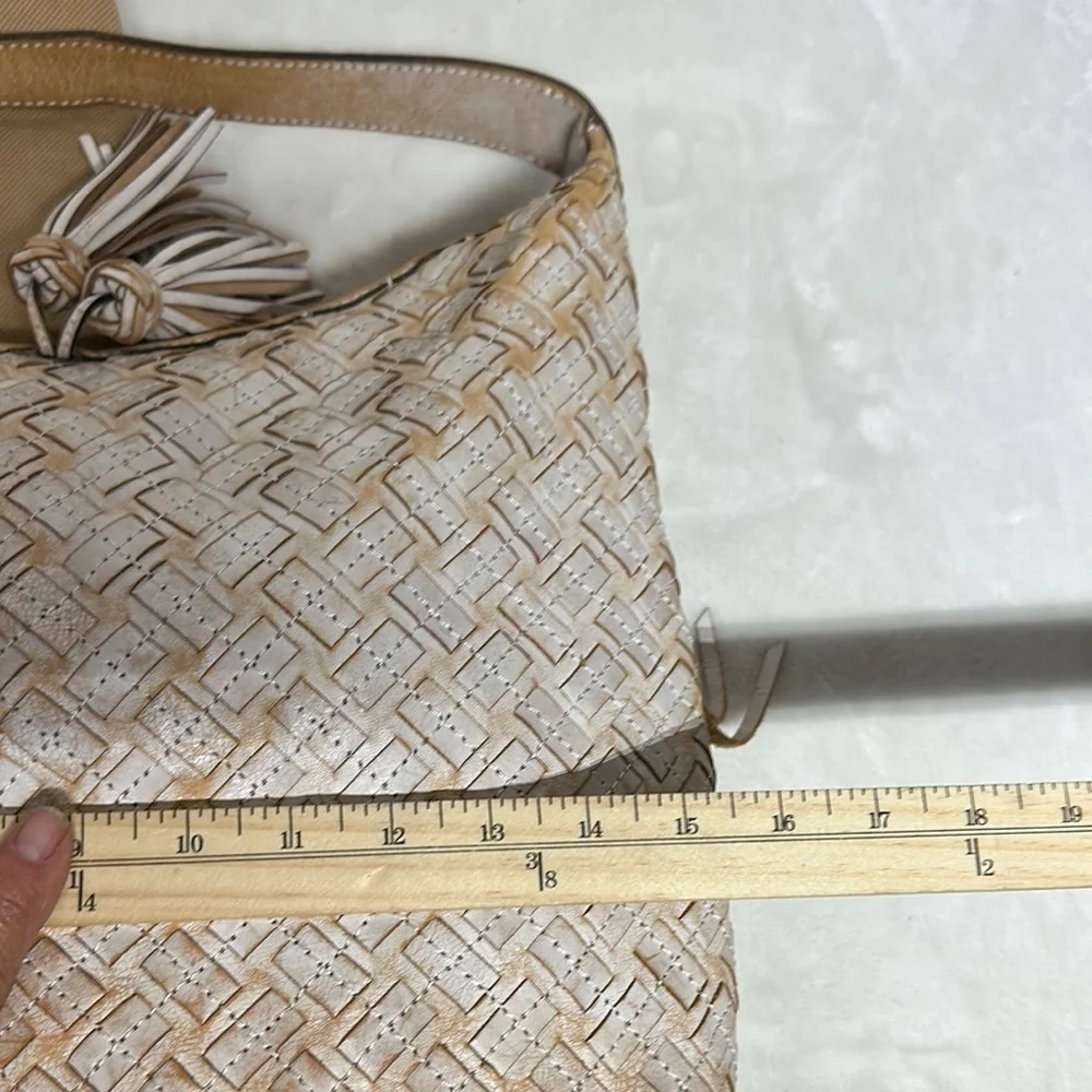 PATRICIA NASH White & Brown BRAIDED STITCH Leather MARCELLINA Hobo Bag